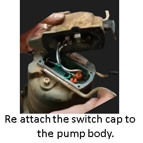 Attach the 2 wires from the switch in the switch cap to the pump motor.